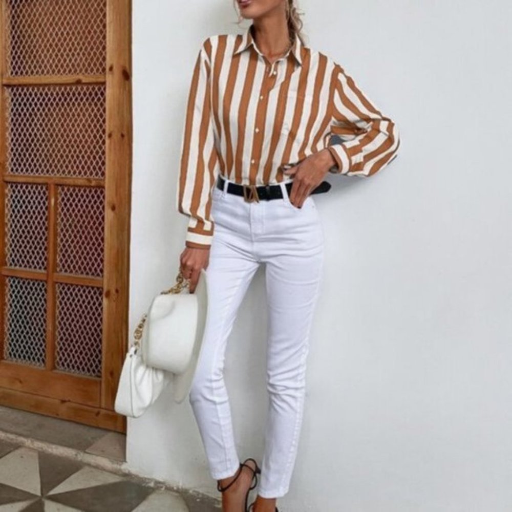 Classic Striped Button Down Blouse / Top - Picture 6 of 6